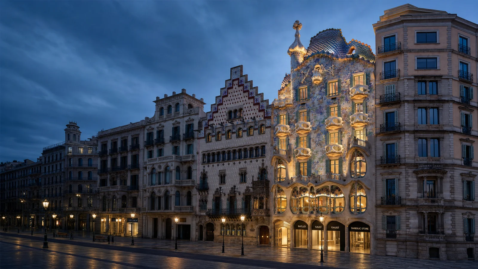 Casa Batlló facade in Barcelona at blue hour